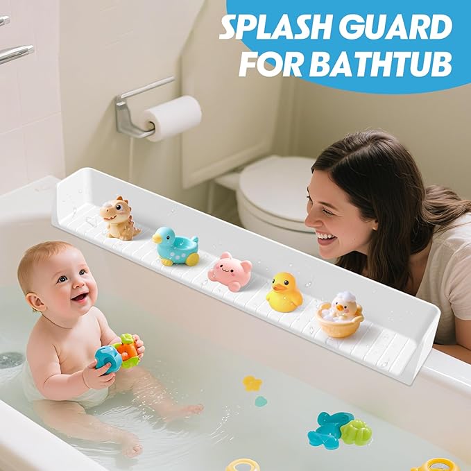 Bathtub Splash Guard for Tub Kids - Silicone Bathtub Water Guard with 11 Suction Cups, Play Shelf for Bathing, Toy Tray Caddy Holder for Tub Prevents Water Spills in Bathroom, Fun Bath Time Storage