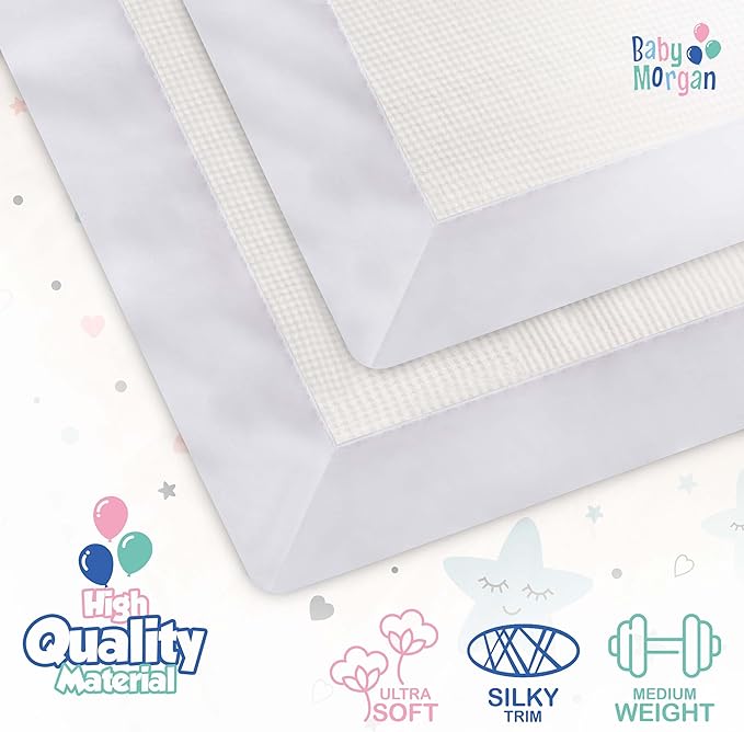 Thermal Waffle Knit Baby Blanket - Soft Breathable Mini Blanket for Newborns and Infants - Toddler Blankey for Strollers, Travel, Naptime, Nursery and More - 18" x 20" (White, Nylon Trim)