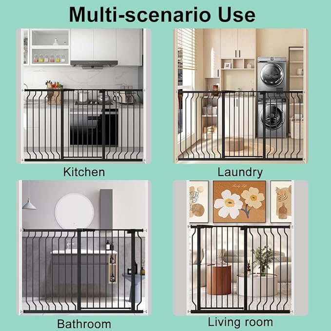 ALLAIBB Black 40.55" Extra Tall Wide 76.77-85.43" Baby Gate Pressure Mounted Walk Through Child Kids Safety Toddler Tension Pet Dog Gates with Extension for Doorways Kitchen