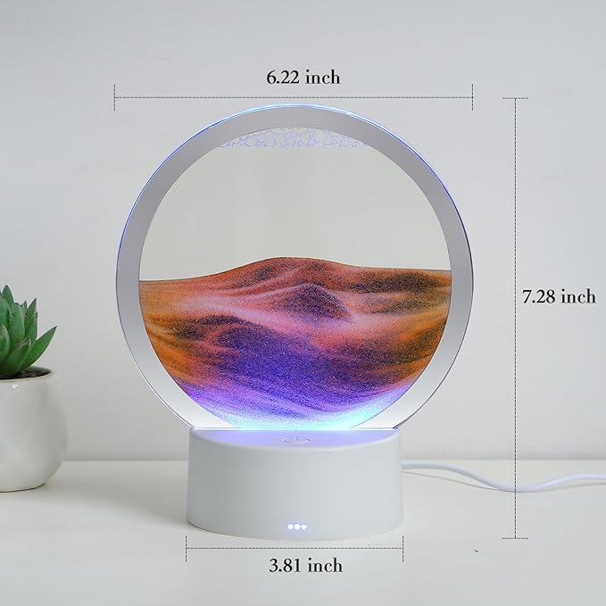 Moving Sand Art Liquid Motion, 3D Deep Sea Sandscape Color Quicksand Decor, Round Glass Moving Sand Art Picture Relaxing Desktop Home Office Work Decor (Orange, 6 inch)