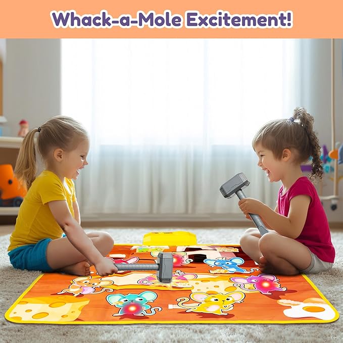 HmiL-U Whack a Mole Game Mat for Kids Ages 3-6 |Pounding Game for Kids with LED Lights & 2 Hammers|Interactive Educational Toy with Sound and Light|Christmas Birthday Gifts for Toddlers