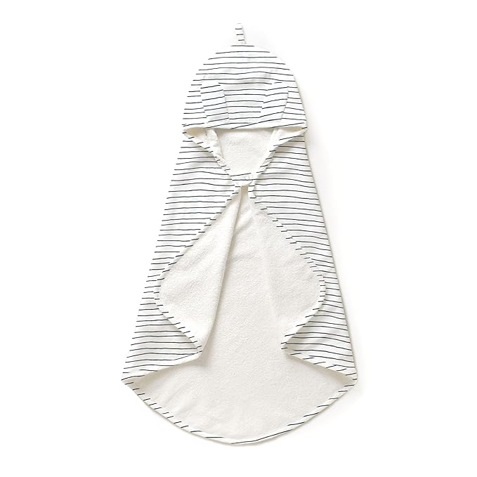 MakeMake Organics Organic Cotton Hooded Towel Baby Toddler GOTS Certified Organic Cotton Beach Poncho Towel Large Absorbent Non Toxic Neutral (Navy Stripes, Diagonally 35"x35")