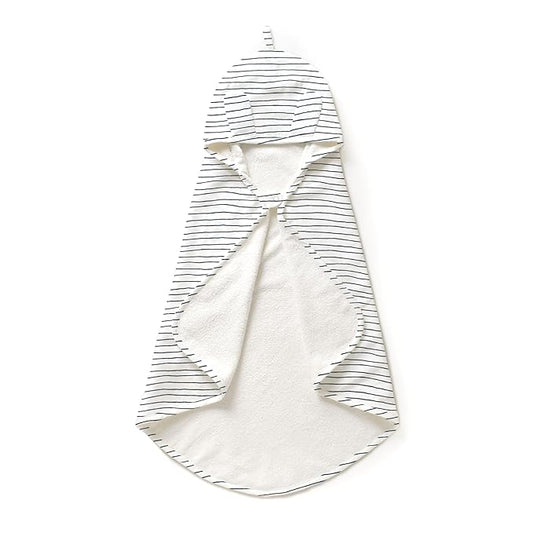 MakeMake Organics Organic Cotton Hooded Towel Baby Toddler GOTS Certified Organic Cotton Beach Poncho Towel Large Absorbent Non Toxic Neutral (Navy Stripes, Diagonally 35"x35")