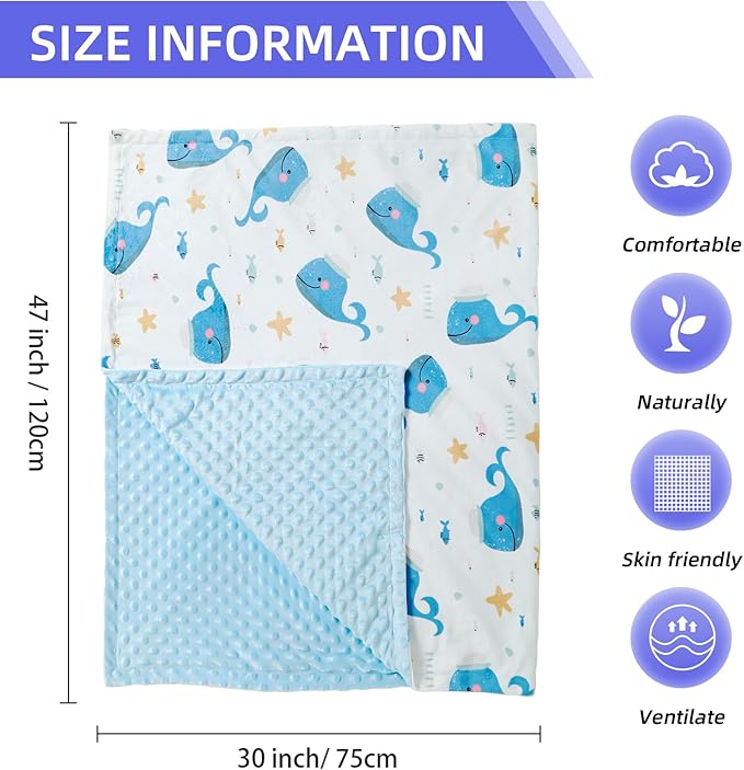 iEvolve Baby Nursery Bed Blankets Ultra Soft Double Layer Mini Blanket Minky Blanket Receiving Blankets Shower Gifts(Whale,30 * 47in)