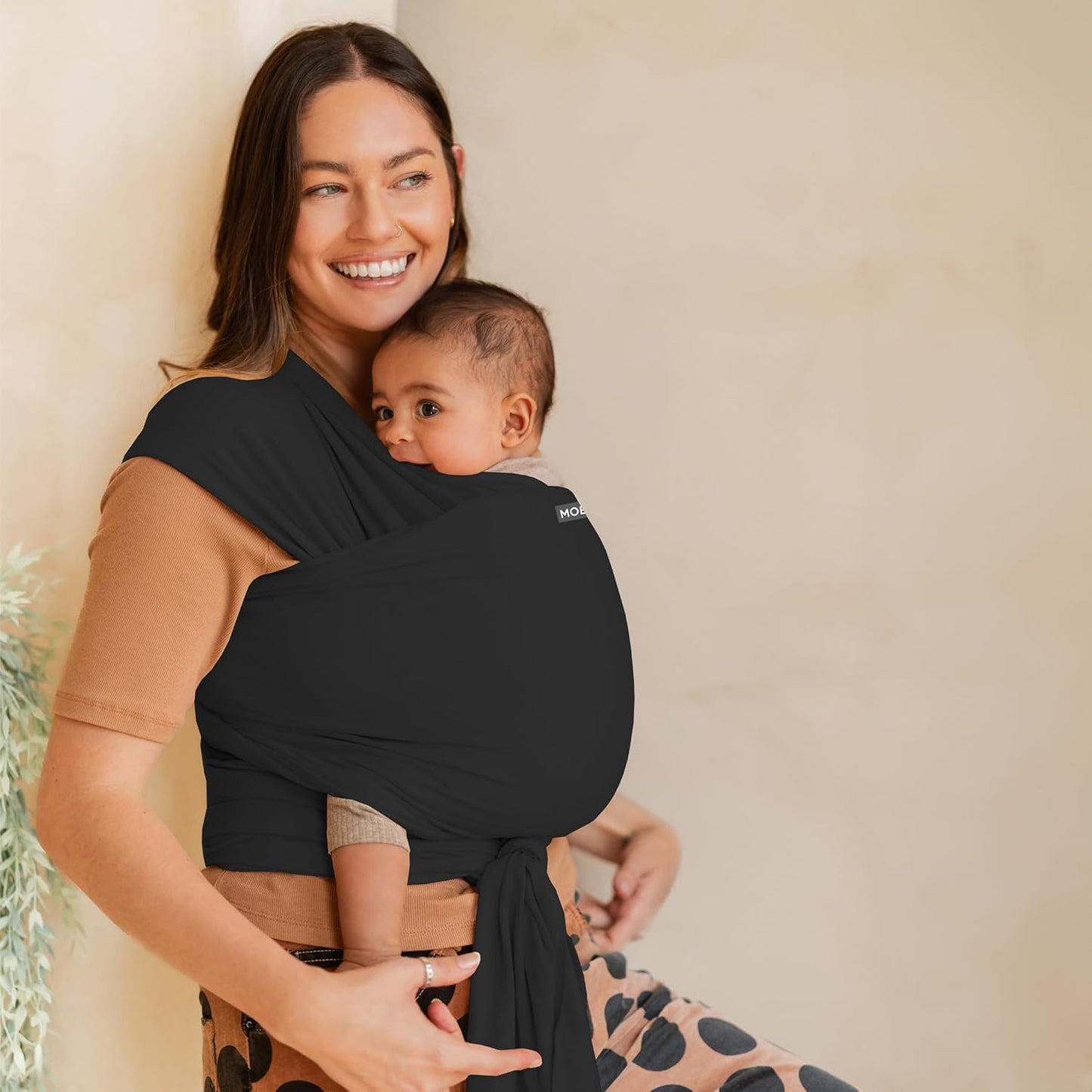 Moby Basics Baby Wrap Carrier for Newborns to Toddlers (8-33lbs), Infant Sling Carrier, Lightweight & Hands Free Design, Adjustable for All Body Types (Black)