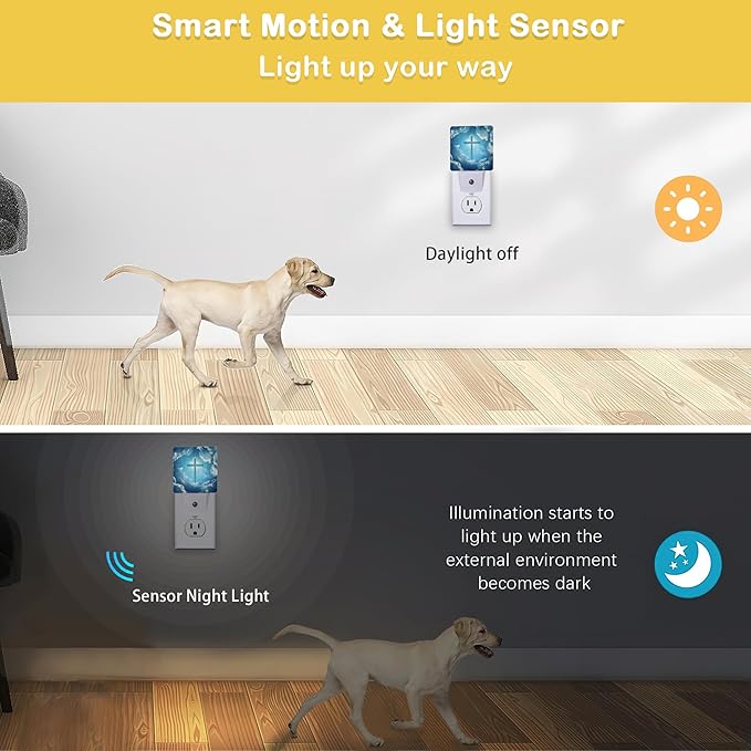 Cross Heaven Night Light with Dusk to Dawn Light Sensors, Plug-in Wall Led Night Lights, Energy Efficient Lamp for Bedroom/Bathroom/Kitchen/Hallway/Stairs