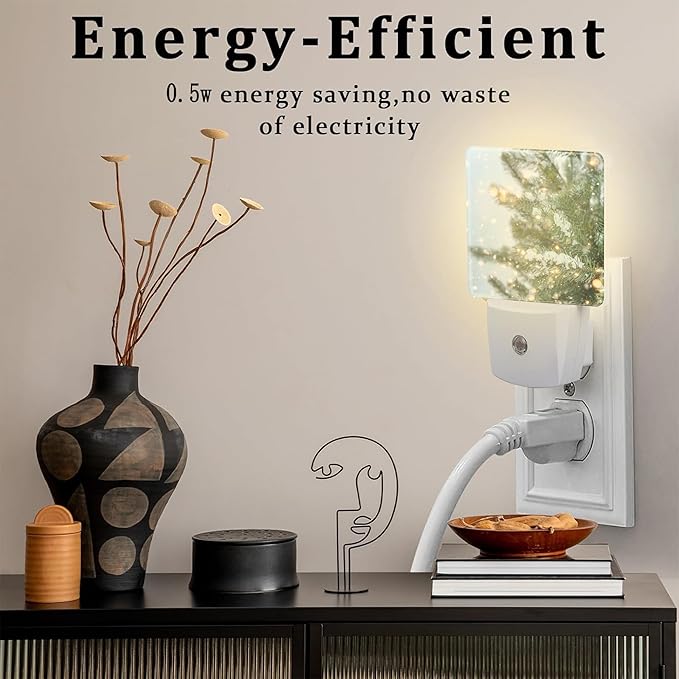 Winter Snow Pine Tree Night Light, Glitter Christmas Tree Dusk to Dawn Night Light Plug in, 0.5w Energy Saving Sleep Friendly NightLight for Kids Boys Girls Home Decor