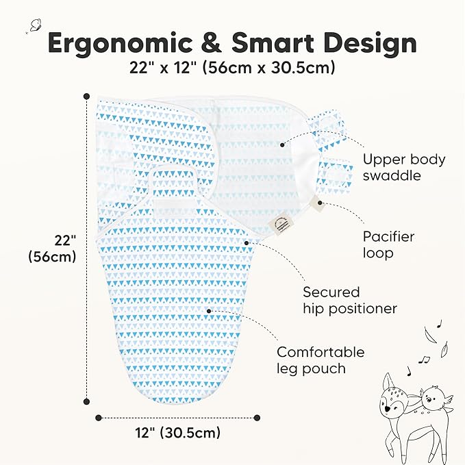 KeaBabies 3-Pack Organic Baby Swaddle Sleep Sacks - Swaddles for Newborns, Infant 0-3 Months, Baby Girls, Boys, Soft & Snug Newborn Sleep Sack, Nursery Swaddling Blankets (Storm)