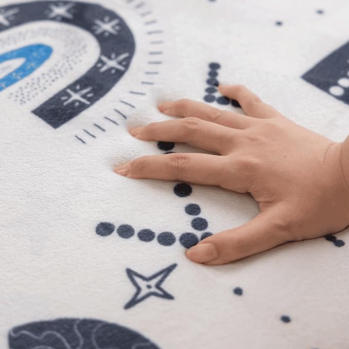 Loartee Rainbow Kids Play Mat - 1" Thick Baby Nursery Rug, Soft Crawling for Toddlers, Coral Velvet Memory Foam Tummy Time, Blue, 59"x78"