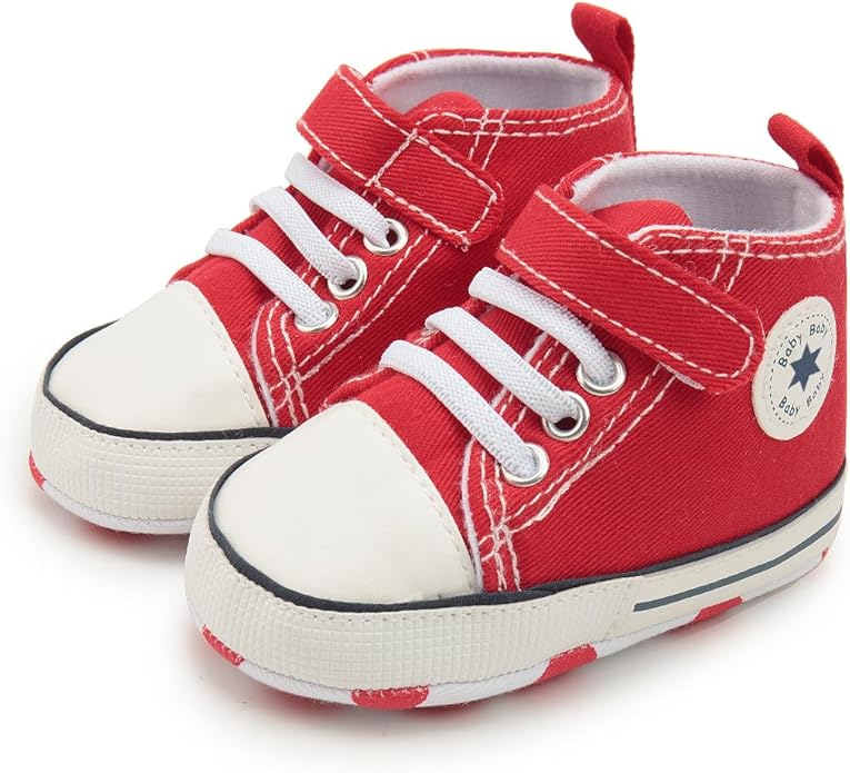 Meckior Baby Girls Boys Canvas Sneakers Soft Sole High-Top Ankle Infant First Walkers Crib Shoes