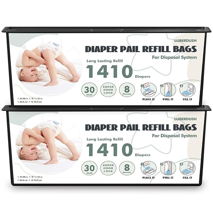 Diaper Pail Refill Bags - Compatible with Genie Easy Roll Signature & Platinum Pails | Each 30 Bags Holds Up to 1410 Newborn Diapers | 7-Layer OdorLock Technology | 2 Pack(60 Bags)