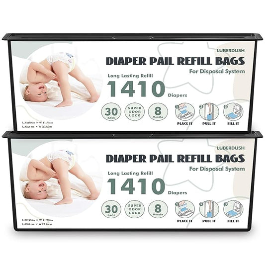 Diaper Pail Refill Bags - Compatible with Genie Easy Roll Signature & Platinum Pails | Each 30 Bags Holds Up to 1410 Newborn Diapers | 7-Layer OdorLock Technology | 2 Pack(60 Bags)