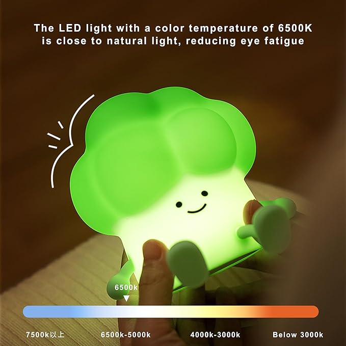Cute Broccoli Night Light, LED Squishy Novelty Baby Night Lamp, 3 Levels Dimmable Timer Nursery Nightlight for Kids, Rechargeable Touch Bedside Lamp, Bedroom Dorm Decor, Baby Boys Girls Gifts