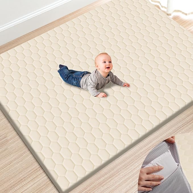 Premium Foam Baby Play Mat 71" x 59" with Removable Cover, Extra Thick Padding Playpen Mat, Non-Slip Floor Mat, Stylish & Easy to Clean for Crawling Baby, Infants & Toddlers, Beige