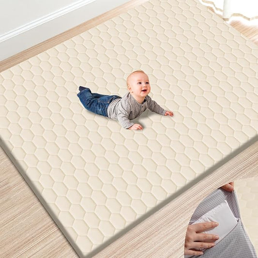 Premium Foam Baby Play Mat 71" x 59" with Removable Cover, Extra Thick Padding Playpen Mat, Non-Slip Floor Mat, Stylish & Easy to Clean for Crawling Baby, Infants & Toddlers, Beige