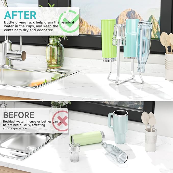 Foldable Bottle Drying Rack, Reusable Storage Bag Dryer, Space Saving Cup Draining Holder Drying Rack for Bottles, Plastic Bags, and Cups (1, Sliver)