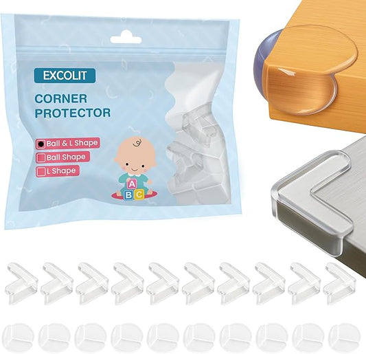 Corner Protector for Baby, Pack of 20 Clear & Transparent Edge Guards for Baby Proofing, Safety Furniture Corner Protectors for Furniture to Prevent Injuries (10 L Shaped & 10 Ball Shaped)