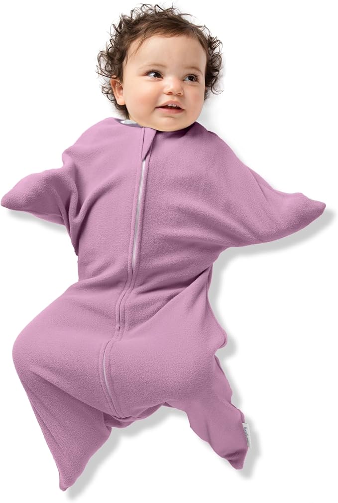 SleepingBaby Fleece Zipadee-Zip Transition Swaddle and Snuggle Strap Bundle - Roomy Baby Swaddle Blanket with Zipper Convenience and Wearable Blanket Accessory, Lavender, Small (4-8 Month)