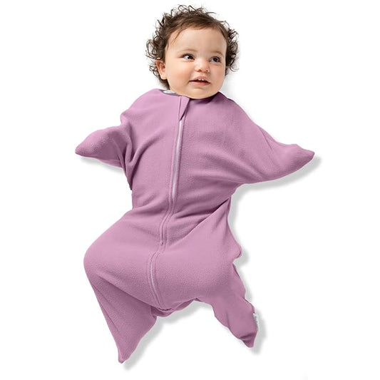 SleepingBaby Zipadee-Zip Transition Swaddle - Cozy Fleece Wearable Blanket with Two-Way Zipper for Baby Sleep - Lavender, Medium (6-12 Month)