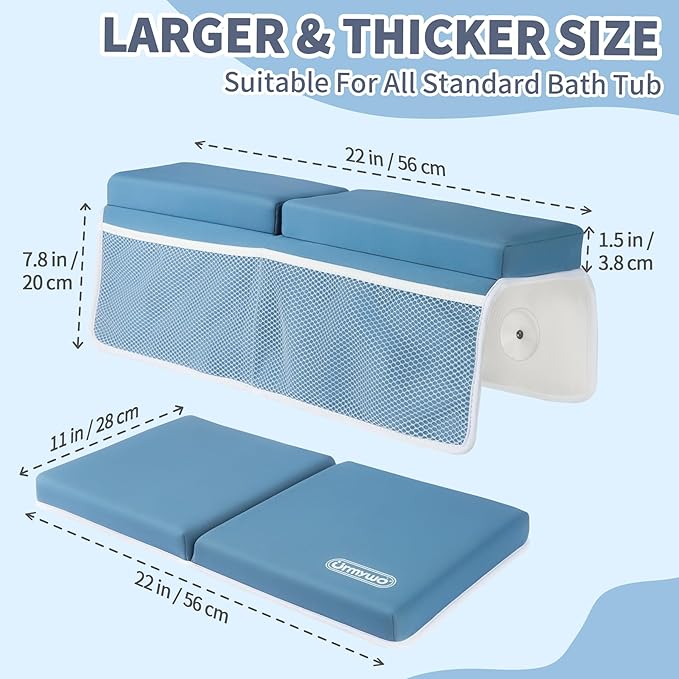 URMYWO Bath Kneeler and Elbow Rest Pad Set - 1.5" Thick Baby Bath Kneeler Pads with Toys Organizer, Anti-Slip Cozy Knee & Arm Support Bathtub Mat, Quick Dry Kneeling Pad for Baby Bath Time