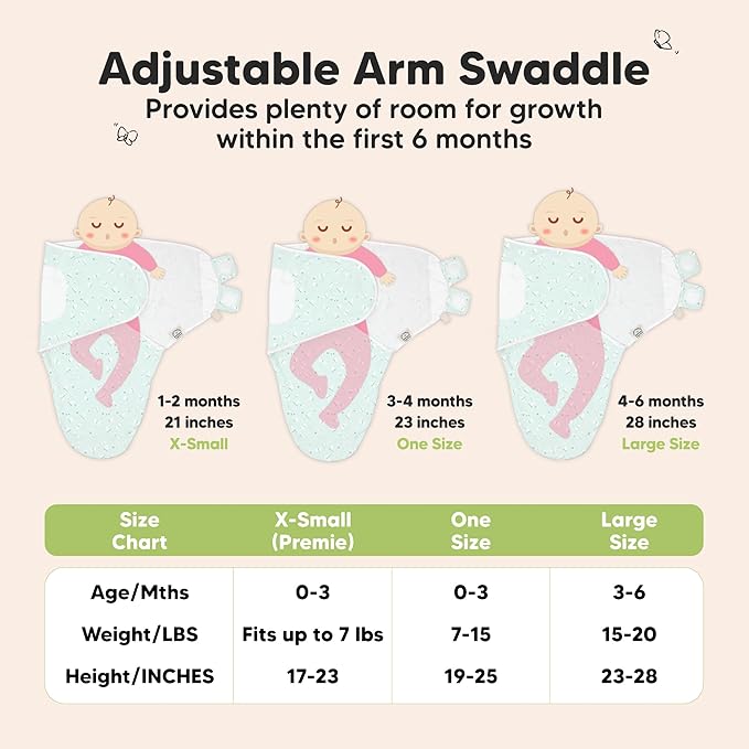 3-Pack Organic Baby Swaddle Sleep Sacks - Swaddles for Newborns, Infant 0-3 Months, Baby Girls, Boys, Soft & Snug Newborn Sleep Sack, Nursery Swaddling Blankets (Garden)
