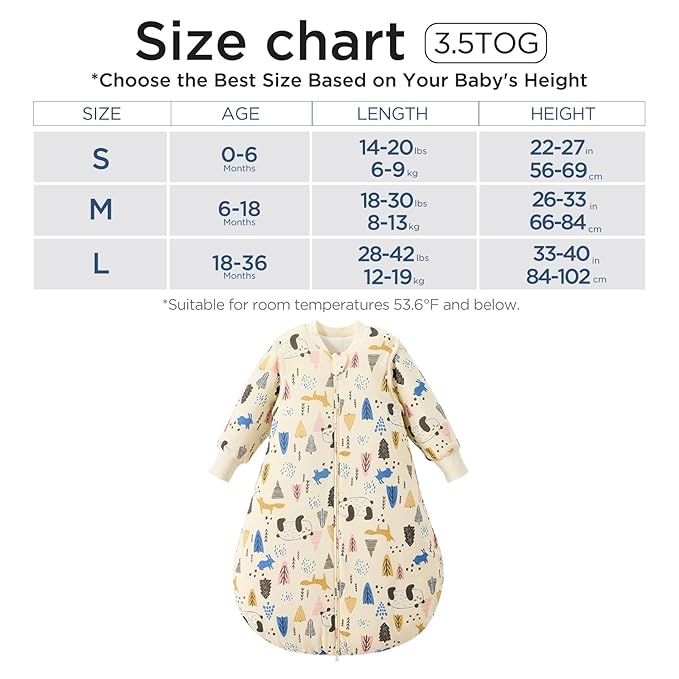 Duomiaomiao 3.5 TOG Baby Sleep Sack 100% Cotton Winter Long Sleeve Baby Wearable Blanket, Super Warm Quilted Comfy Toddler Sleeping Sack