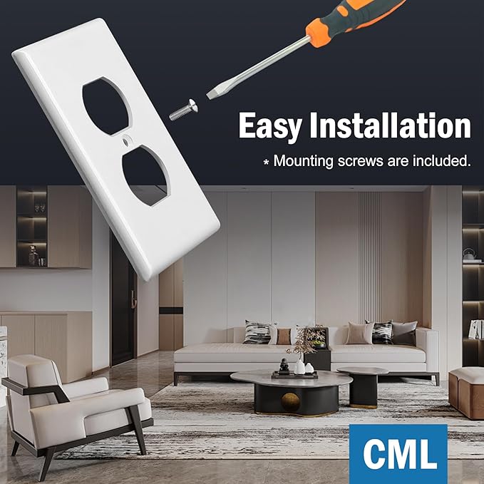 CML 40 Pack Oversized Duplex Outlet Covers, Jumbo Electrical Outlet Wall Plate, 1-Gang Large White Switch Plates, Dual Receptacle Faceplate, Over-Size 3.5” x 5.5”, Impact Resistant, ETL Listed