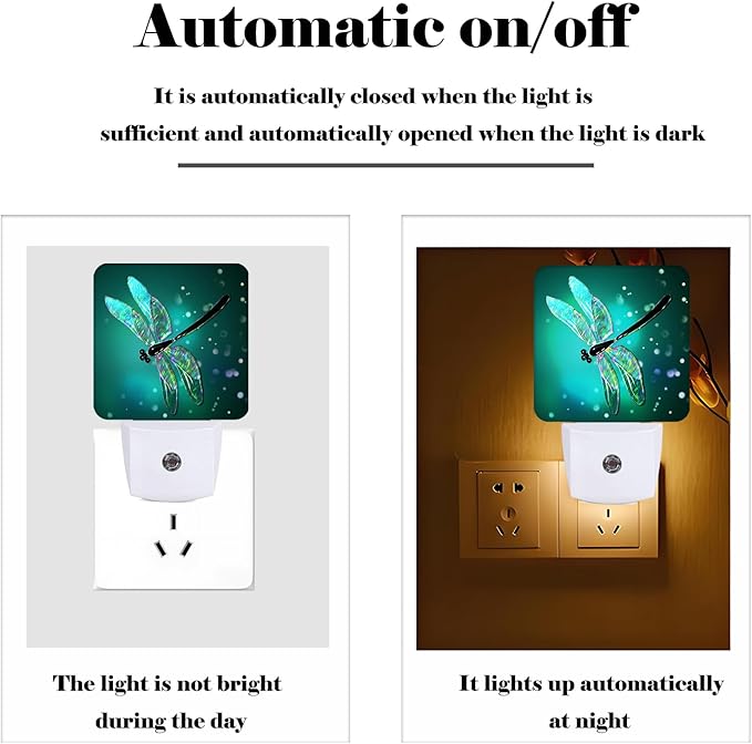Green Dragonfly Night Light,Plug Into Wall Decor for Stairway,Hallway,Kitchen,Dusk to Dawn Sensor Nightlights for Boys/Girls/Women/Men Room Gifts