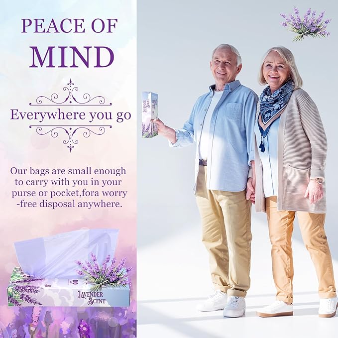 200 Pcs 17.7 x 9.8 in Lavender Scented Hygiene Bags Discreet Waste Disposal for Feminine Products, Diaper Disposal or Pet Waste Sacks with Easy-to-tie Tabs