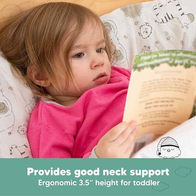 Toddler Pillow with Pillowcase - 13x18 My Little Dreamy Kids Travel Bed Pillows for Sleeping, Organic Cotton Small Pillowcase, Soft & Breathable, Machine Washable, Toddlers 2-5 Years Old (KeaSafari)