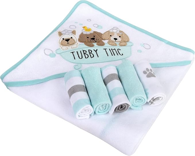 Baby Hooded Towel and Washcloth Set for Infants, Boys and Girls 6-12 Months (Pristine Pups)