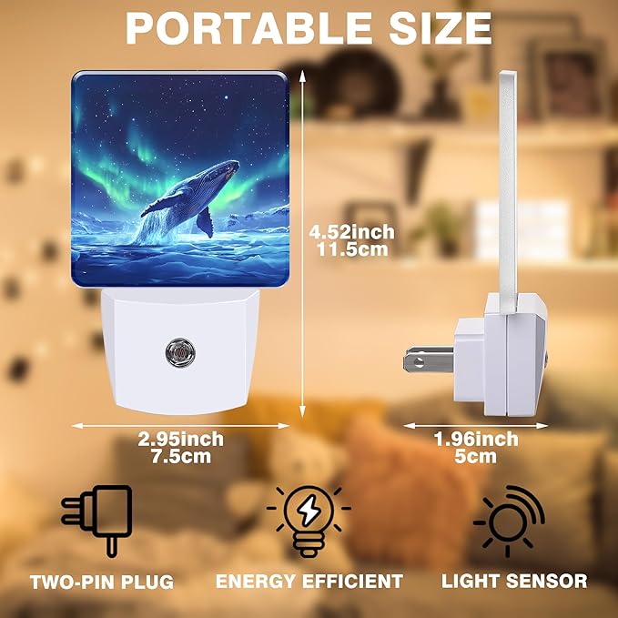 Jumping Whale Night Light, Aurora Plug-in Nightlight with Dusk to Dawn Auto Sensor for Home Bedroom Hallway Stairway Kitchen 0.5W Sleep Friendly Led Lamp for Women Men