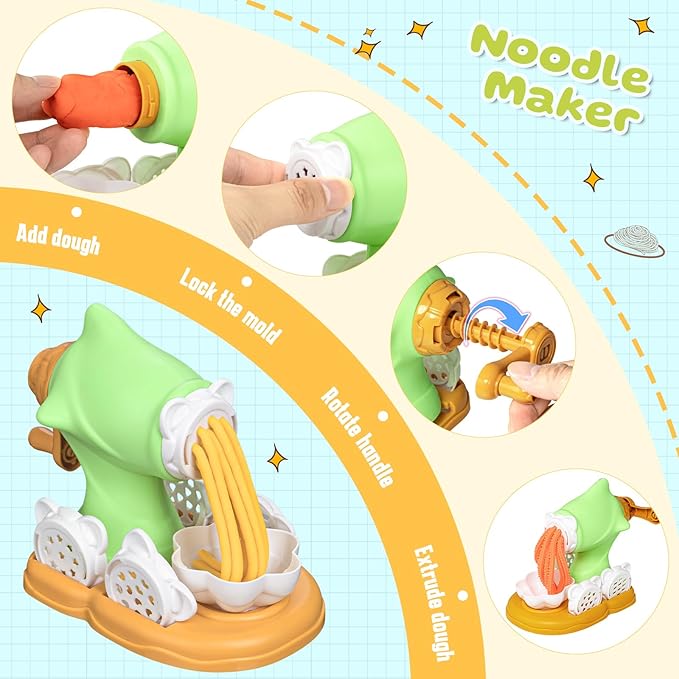 71 PCS 3 in 1 Dough Sets for Kids Ages 3-4-8, Art Crafts Dough Tools Kit, Ice Cream Playset Noodle Cake Maker Machine, Kitchen Creations Food Play Toys Boys Girls