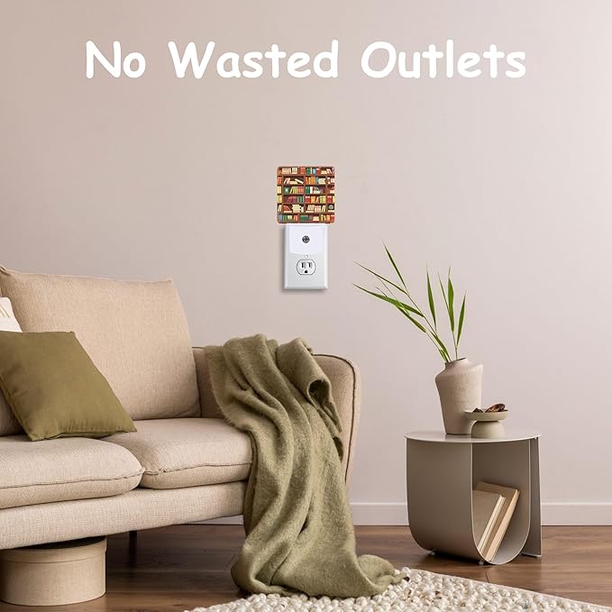 Retro Bookshelf Plug Night Light,Funny Library Book Night Light Lamp Auto Sensor Energy Efficient Dusk to Dawn Lights for Girls Boys Women Room Decor,Hallway,Kitchen,Bathroom,Nursery,Stairs