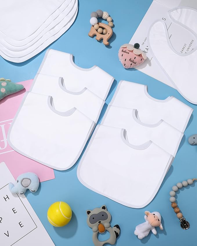 Foaincore 30 Pcs White Bibs for Baby 2 Ply Waterproof Absorbent White Bibs Bulk for DIY Baby Shower Games Decorating Washable Reusable Feeding Teething Drooling