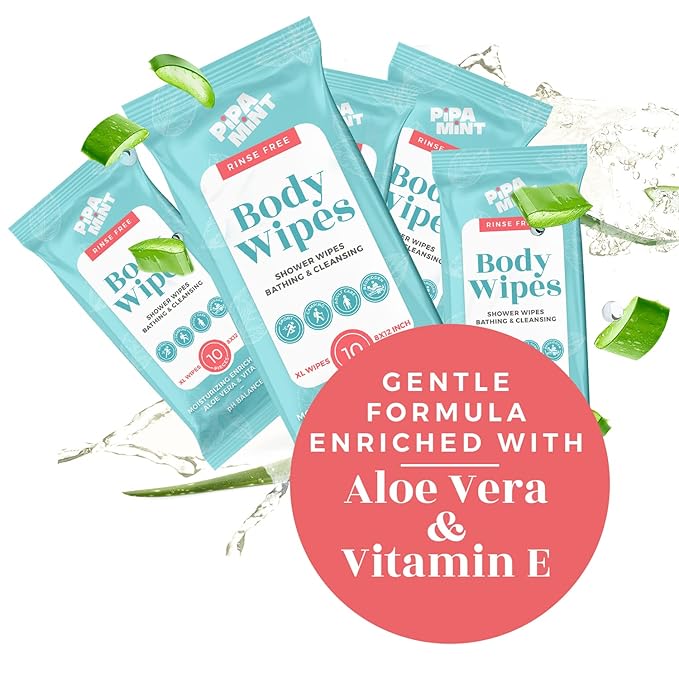 Body Wipes XL Shower Wipes Body Wipe for Adults Bathing, Traveling, Camping, Gym, Car, Elderly, Bedridden - Bath Wipe - Disposable Washcloths for Adults No Rinse