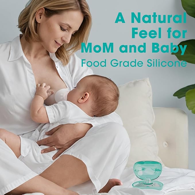 CheriBaby Nipple Shield, Contact Nipple Shield for Breastfeeding with Difficulty Sucking or Flat or Inverted Nipples, 1 Pair with Carrying Case, 100% Food Grade Silicone, BPA/BPS Free, 24mm