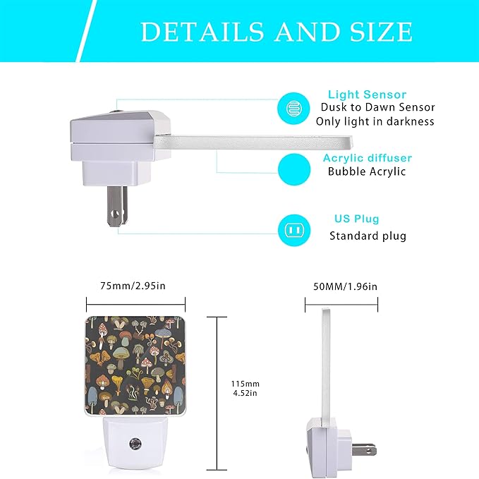Mushroom Night Light,Night Lights 0.5W Sleep Friendly for Boys Girls Led Night Light Dusk to Dawn Sensor Nightlight for Stairway/Hallway/Kitchen