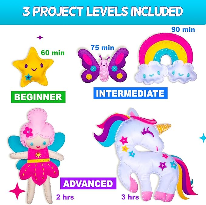 CRAFTSBEE Magical Unicorn Sewing Kit for Girls 7+ - Create 5 Adorable Felt Animals & a Cozy Pillow - Fun, Easy, and Educational DIY Craft