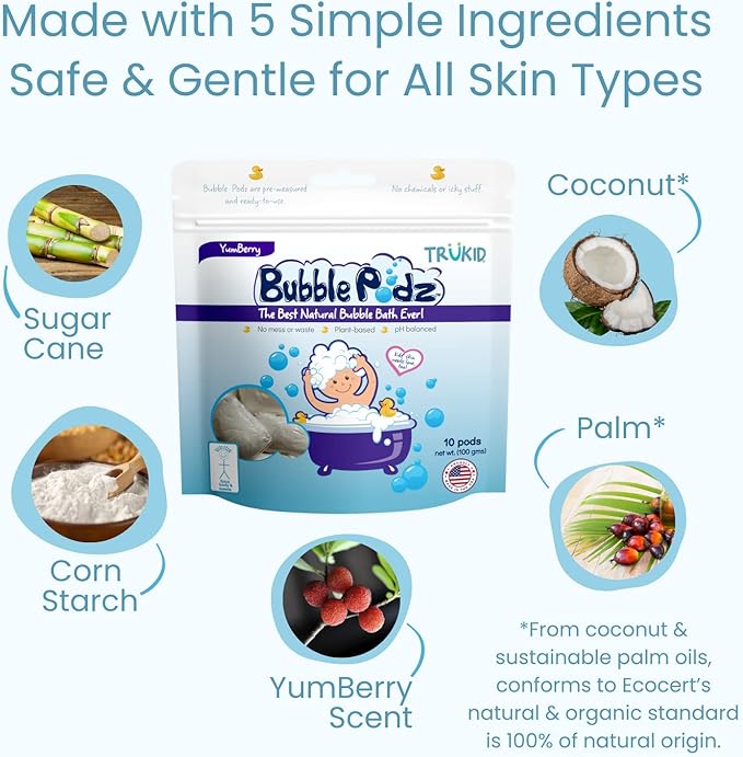 TruKid Yumberry Bubble Podz & BubbleGlove Set – Bubble Bath Pods with 2 Wash Gloves for Kids and Toddlers