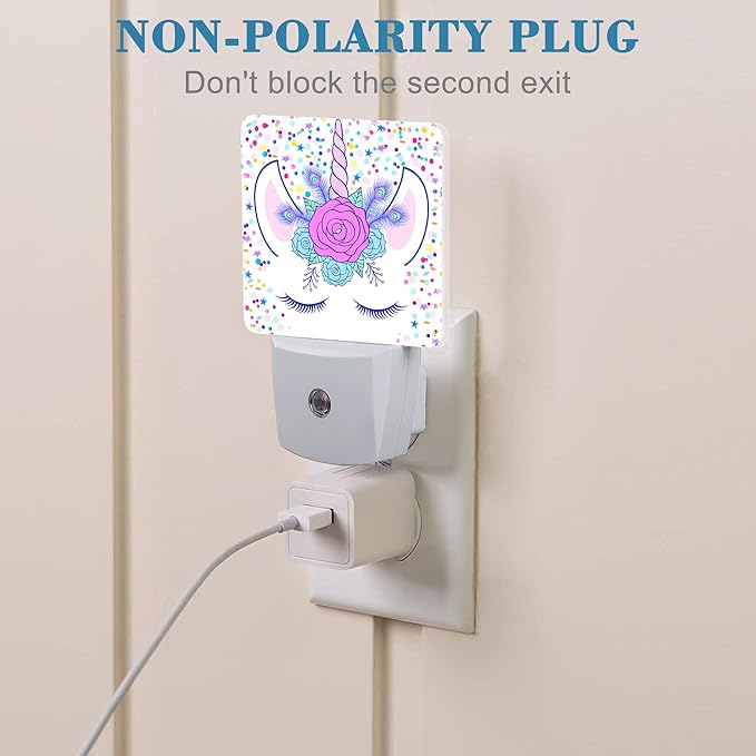 Night Light for Kids Girls Boys, Unicorn Head with Wreath LED Night Light Plug into Wall with Dusk to Dawn Sensor for Room Decor, Hallway, Kitchen, Bathroom, Nursery, Stairs