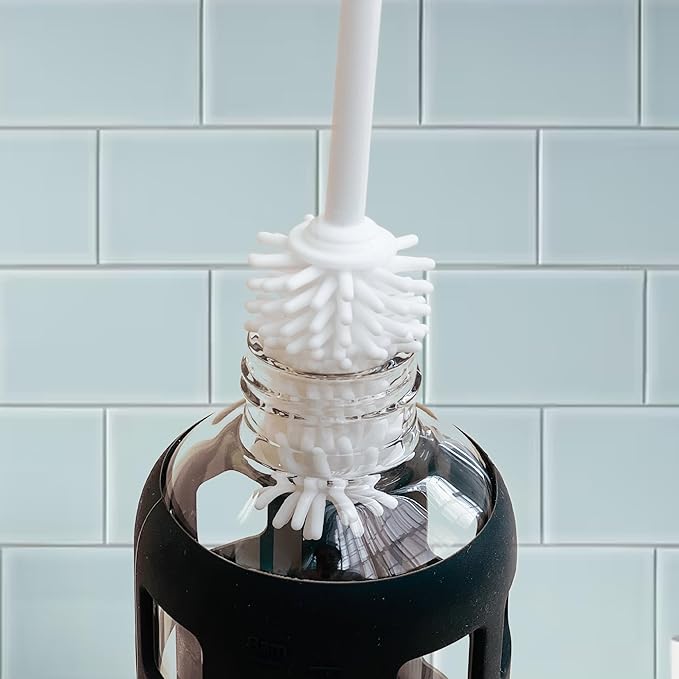 purifyou 16in & 12in Platinum Silicone Water Bottle Cleaner Brush Set with Cap Brushes, for Bottles, Tumblers, Drinking Glasses, Narrow Neck Containers, Dishwasher Safe, Durable (Set of 2, White)