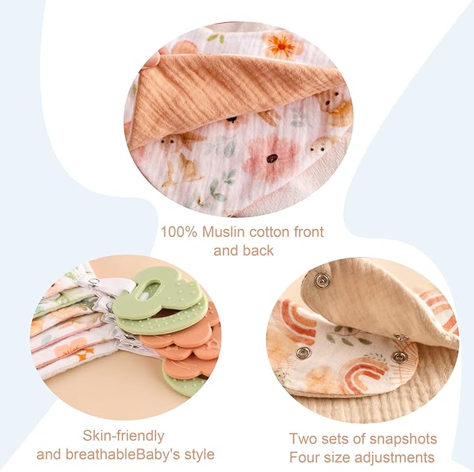 Baby Bandana Drool Bibs 6-Pack and Teething Toys 6-Pack Made with 100% Organic Cotton, Absorbent and Soft Unisex