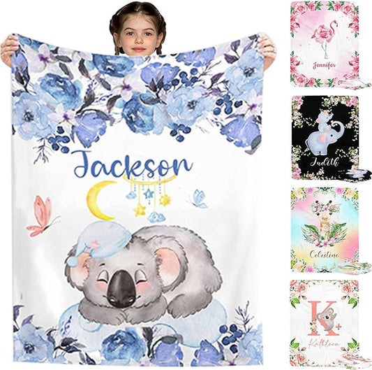 Artsadd Personalized Baby Blanket for Girls & Boys, Custom Animal Design, Perfect for Infant to Toddler, Customized Name & Nursery Bed Blanket, Custom Gift for Girl's & Boy's Birthday & Christmas