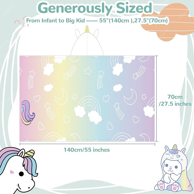 HECCEI HoodieHug Baby Towels, Premium Coral Fleece Bath Towel with Large Size-Ultra Absorbent for Baby Comfort- Great Gift for Newborn, Toddler and Kid (Unicorn + Elephant)