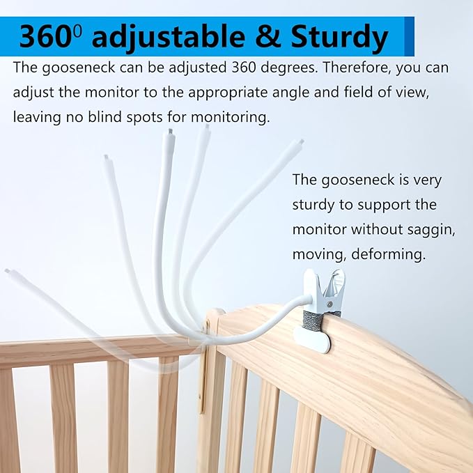 Baby Monitor Mount, 360°Adjustable, No Drill Install, Safe to Baby and Furniture, Baby Monitor Clip Baby Camera Mount for Crib Room, Compatible with HelloBaby HB65 HB66 HB6550 HB6558 HB248 Hello Baby