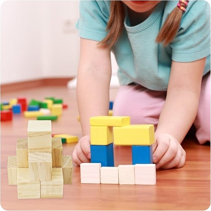 50Pcs 2cm Unfinished Wood Cubes, 0.78” Natural Square Wooden Blocks for Math Counting, Crafts, and DIY Projects