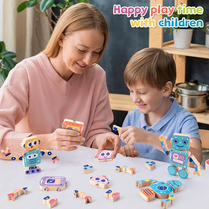 Wooden Snap-Together Building Toys, STEM Building Blocks, Take Apart Toys Playset, Fine Motor Skill Montessori Educational Learning Toys Gift for 3 4 5 6 Years Toddlers Kids
