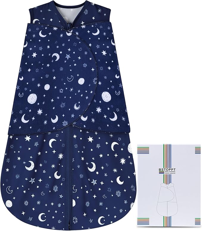Newborn Sleep Sack Baby Swaddle,Swaddle me 3-6 Month,3-Way Adjustable Wearable Blanket,100% Rayon Cotton Swaddling Sleeping Bag，TOG 0.5 (Starry Sky, 3-6 Months)