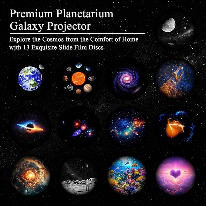 Upgraded 13 in 1 Star Projector, Planetarium Galaxy Projector for Bedroom with Bluetooth Speaker & White Noise, Timer & Remote, Multicolor Night Light for Kids Room Décor, Adults